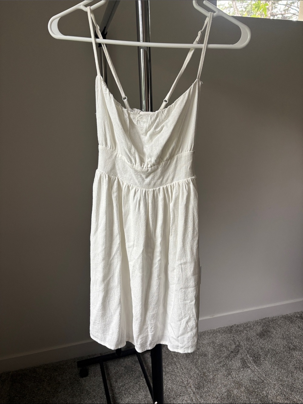 La Hearts White Textured Spaghetti Strap Mini Sundress